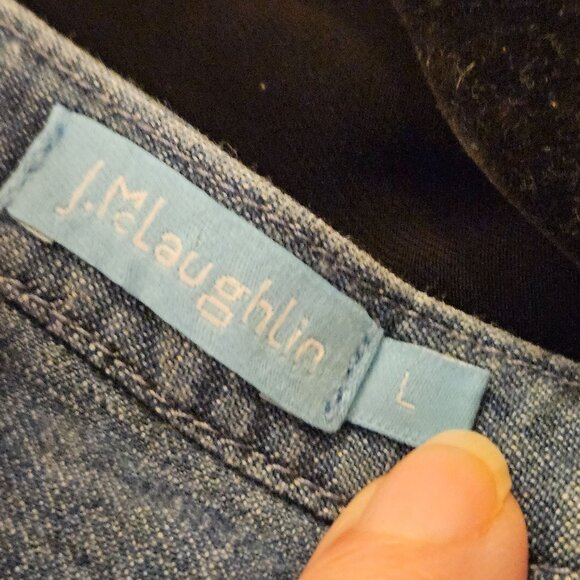 J. McLaughlin Top Size Large Laramie Chambray Denim Balloon Sleeve Blouse Boho - Picture 9 of 12